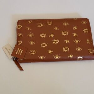 Brown and Gold Eye Pattern Genuine Leather Wallet